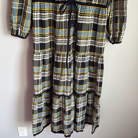 Cefinn Katie Organic Cotton Seersucker Maxi Dress - Navy Yellow 6 - Picture 3 of 13